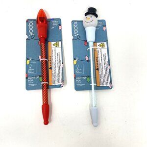 Yoobi Holiday Novelty Ballpoint Pen Snowman & Red Bulb Light Up Pens 1mm Blk Ink